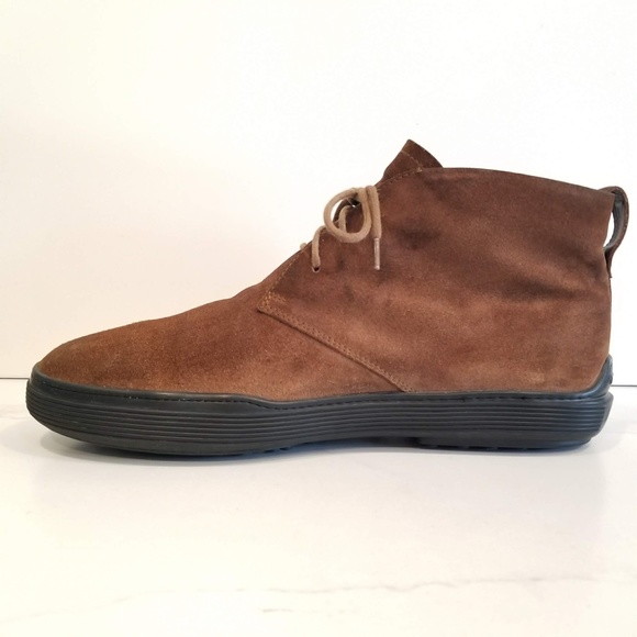 Tod\'s Men\'s Chukka Boots Brown Suede Leather Driver Logo Heel 3 Eye Lace Up Shoe main image 4
